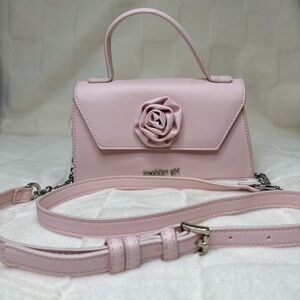 Madden Girl Light Pink Satchel Bag with Rose Accent and Detachable Strap